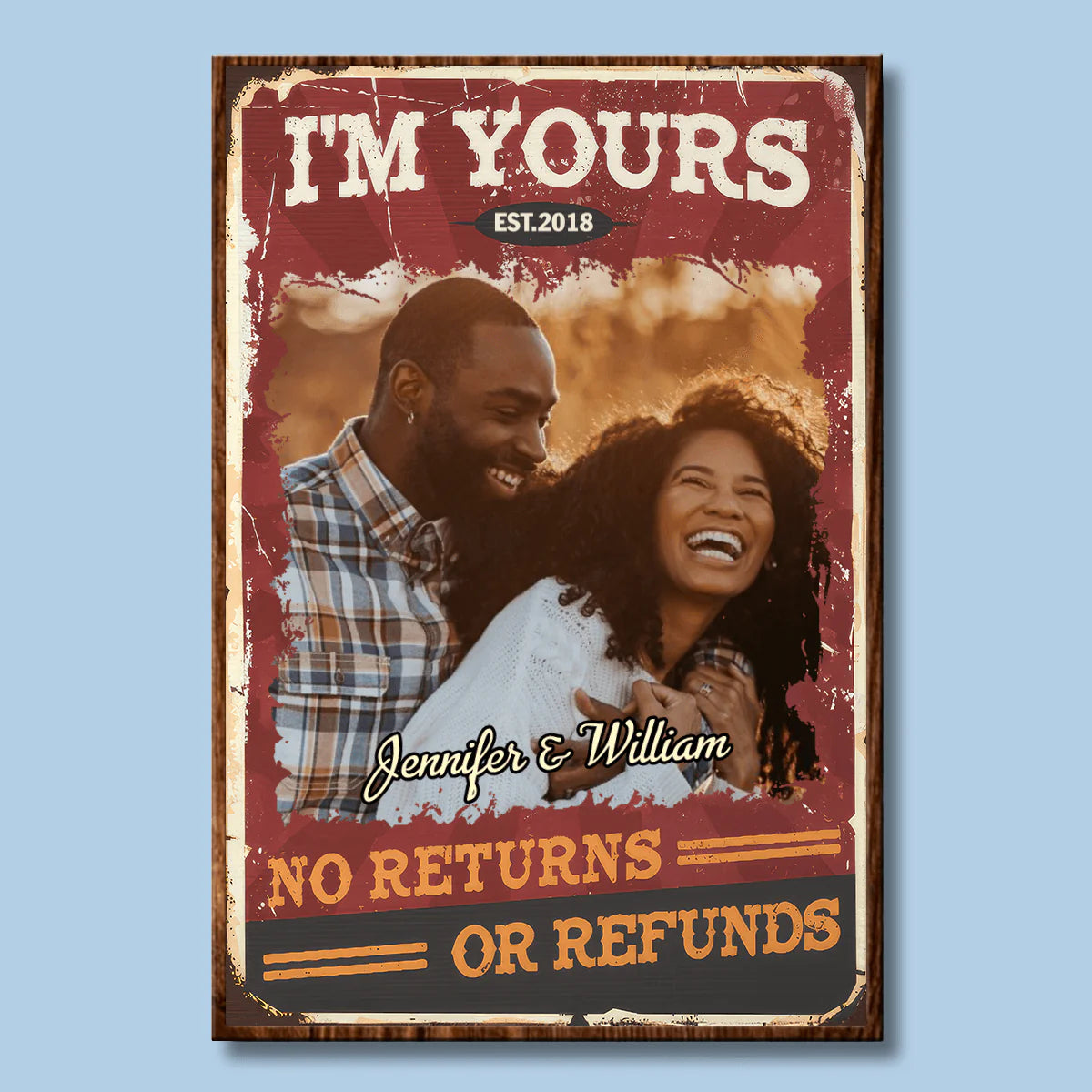 [Photo Inserted] I'm Yours No Returns Or Refunds - Personalized Vertical Poster - Valentine Gift For Black Couples, Husband Wife, Black Women, Black Men - PRINTS10 Store