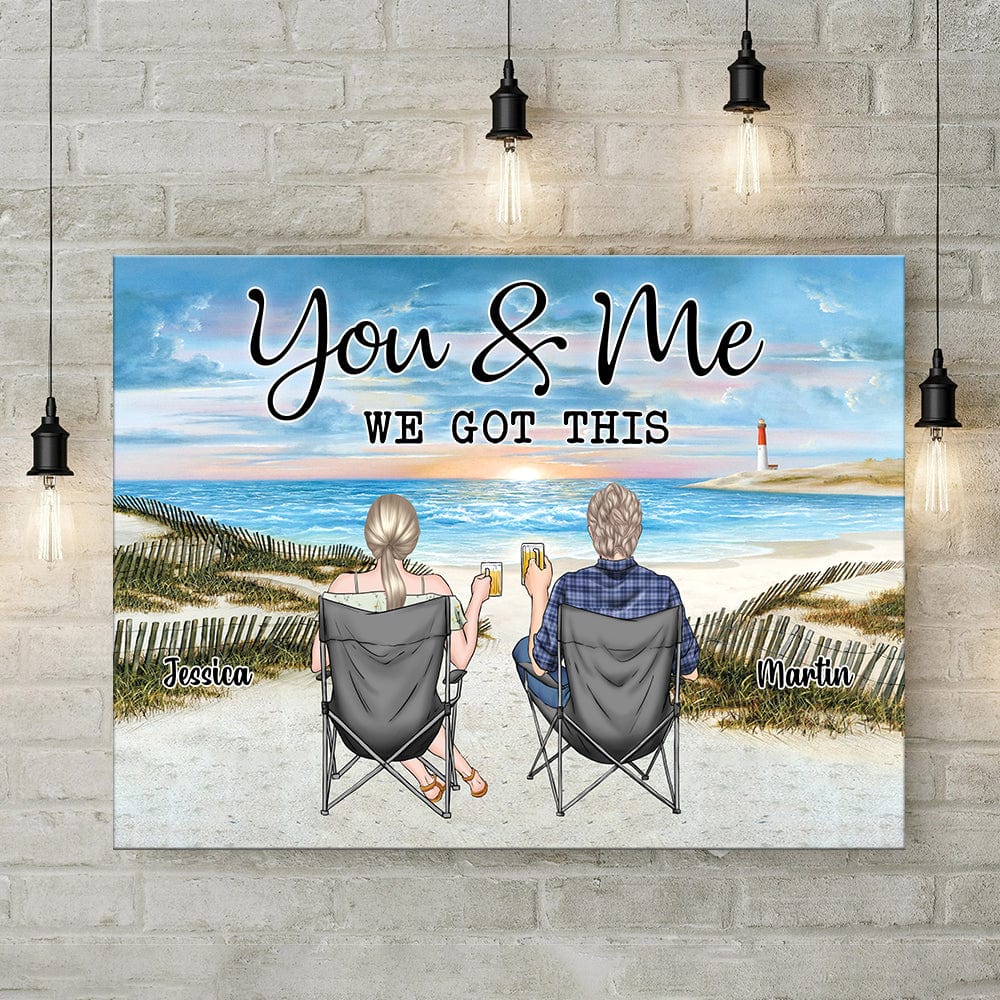PRINTS10 Back View Couple Sitting Beach Landscape Canvas Personalized Gift DA199 889968