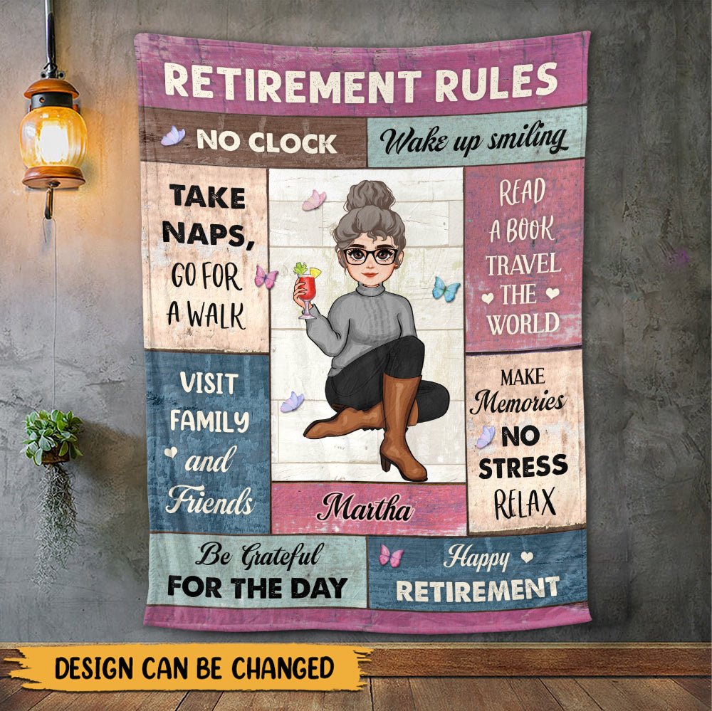 Retirement Rules No Clock - Personalized Blanket - PRINTS10