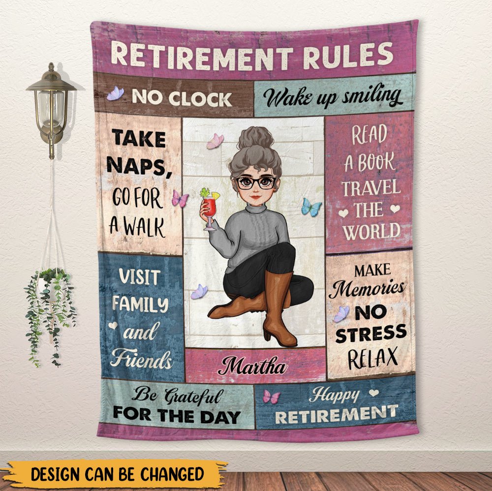 Retirement Rules No Clock - Personalized Blanket - PRINTS10
