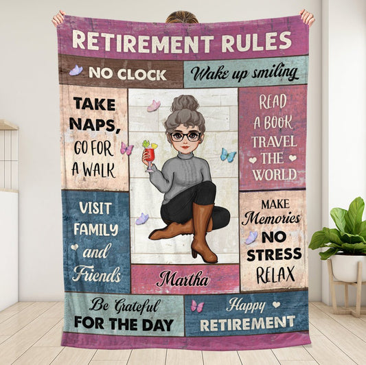 Retirement Rules No Clock - Personalized Blanket - PRINTS10