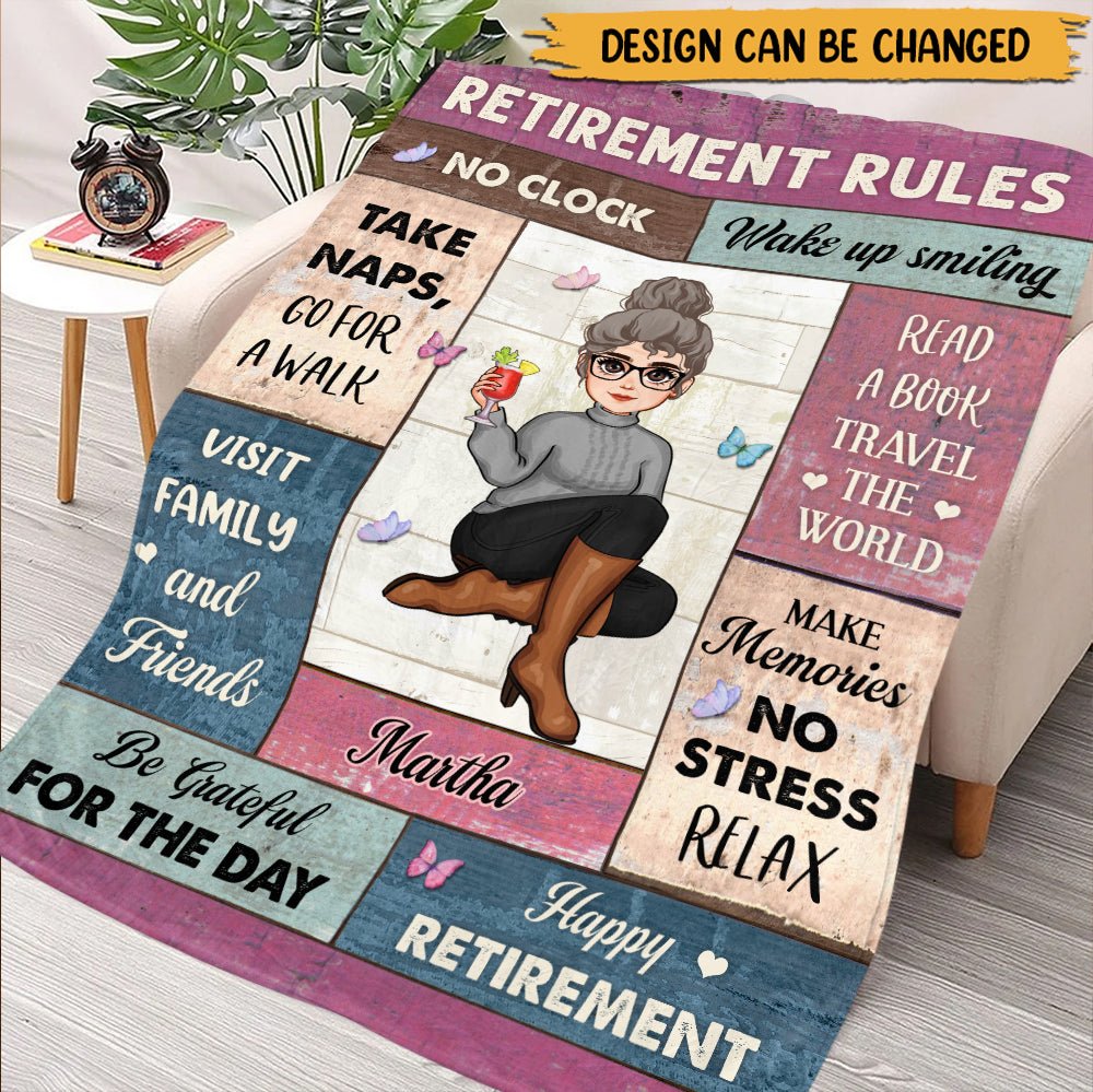 Retirement Rules No Clock - Personalized Blanket - PRINTS10