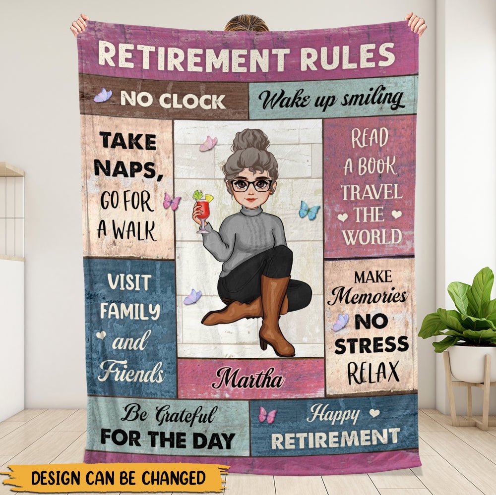 Retirement Rules No Clock - Personalized Blanket - PRINTS10