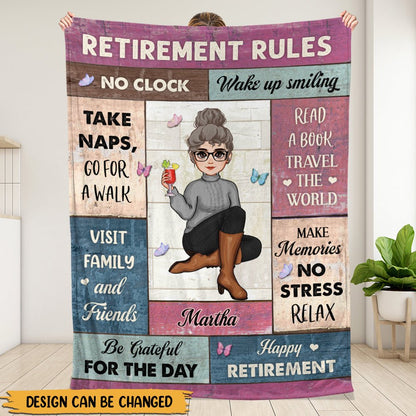Retirement Rules No Clock - Personalized Blanket - PRINTS10