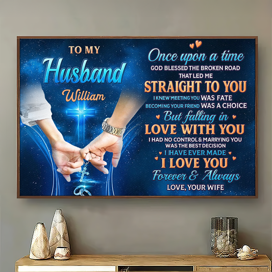 Personalized Husband Canvas with pinky swear hands and 'Meeting You Was Fate' quote - Romantic gift for him from wife