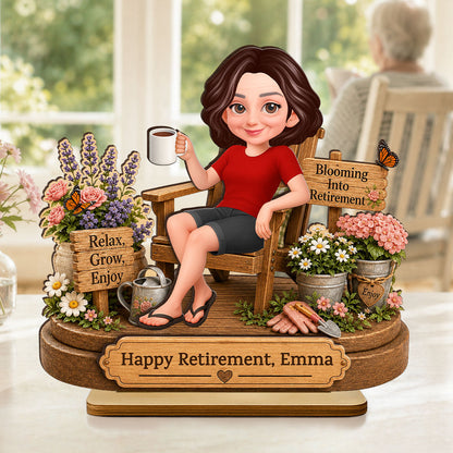 Personalized retirement gifts for women featuring a custom wooden plaque with a gardening design for grandma.