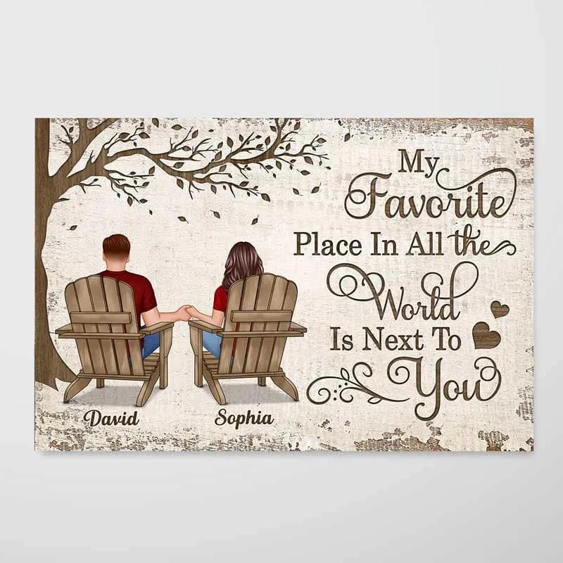 Personalized Back View Couple Sitting Under Tree Poster / Canvas - Custom Anniversary Gift For Your Loved Ones