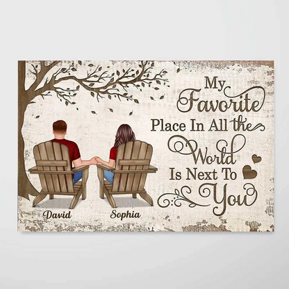 Personalized Back View Couple Sitting Under Tree Poster / Canvas - Custom Anniversary Gift For Your Loved Ones