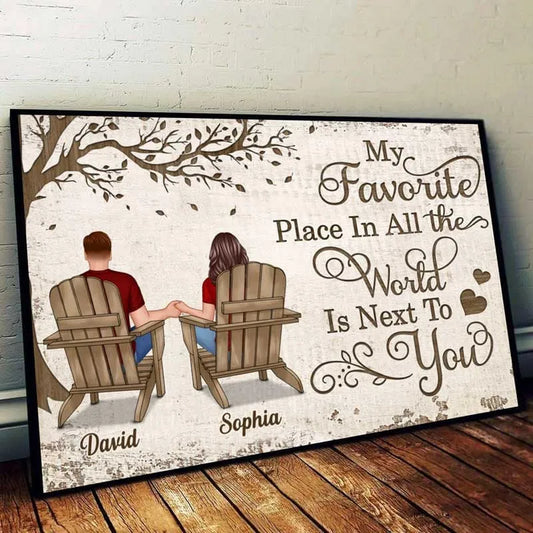 Personalized Back View Couple Sitting Under Tree Poster / Canvas - Custom Anniversary Gift For Your Loved Ones