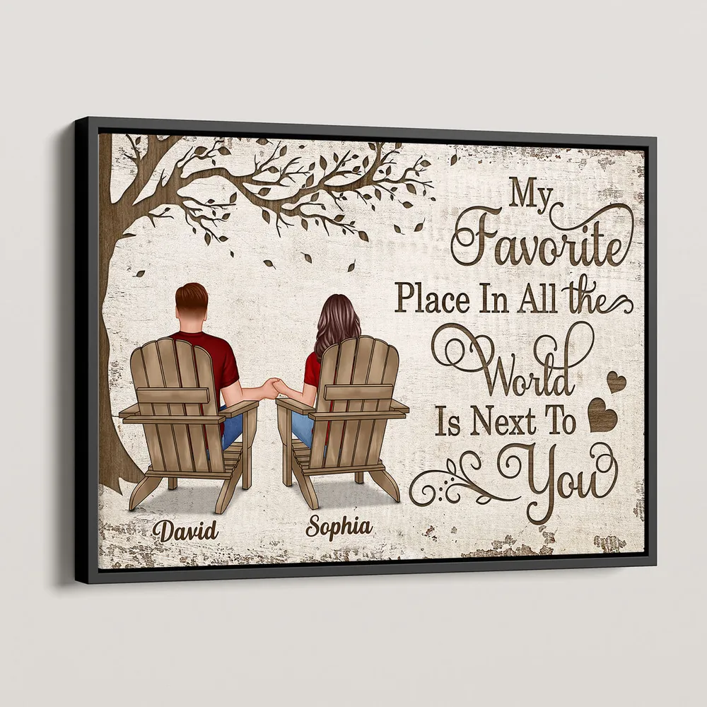 Personalized Back View Couple Sitting Under Tree Poster / Canvas - Custom Anniversary Gift For Your Loved Ones