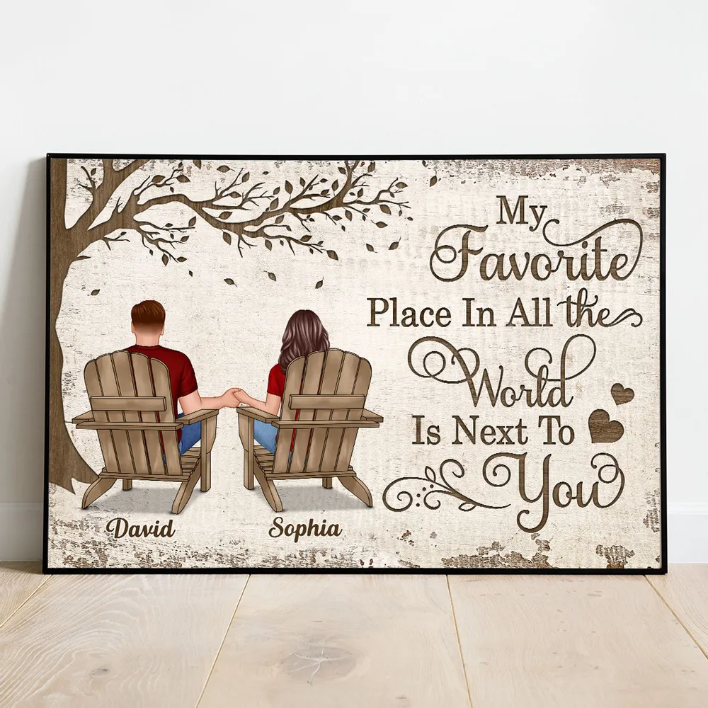 Personalized Back View Couple Sitting Under Tree Poster / Canvas - Custom Anniversary Gift For Your Loved Ones