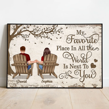 Personalized Back View Couple Sitting Under Tree Poster / Canvas - Custom Anniversary Gift For Your Loved Ones