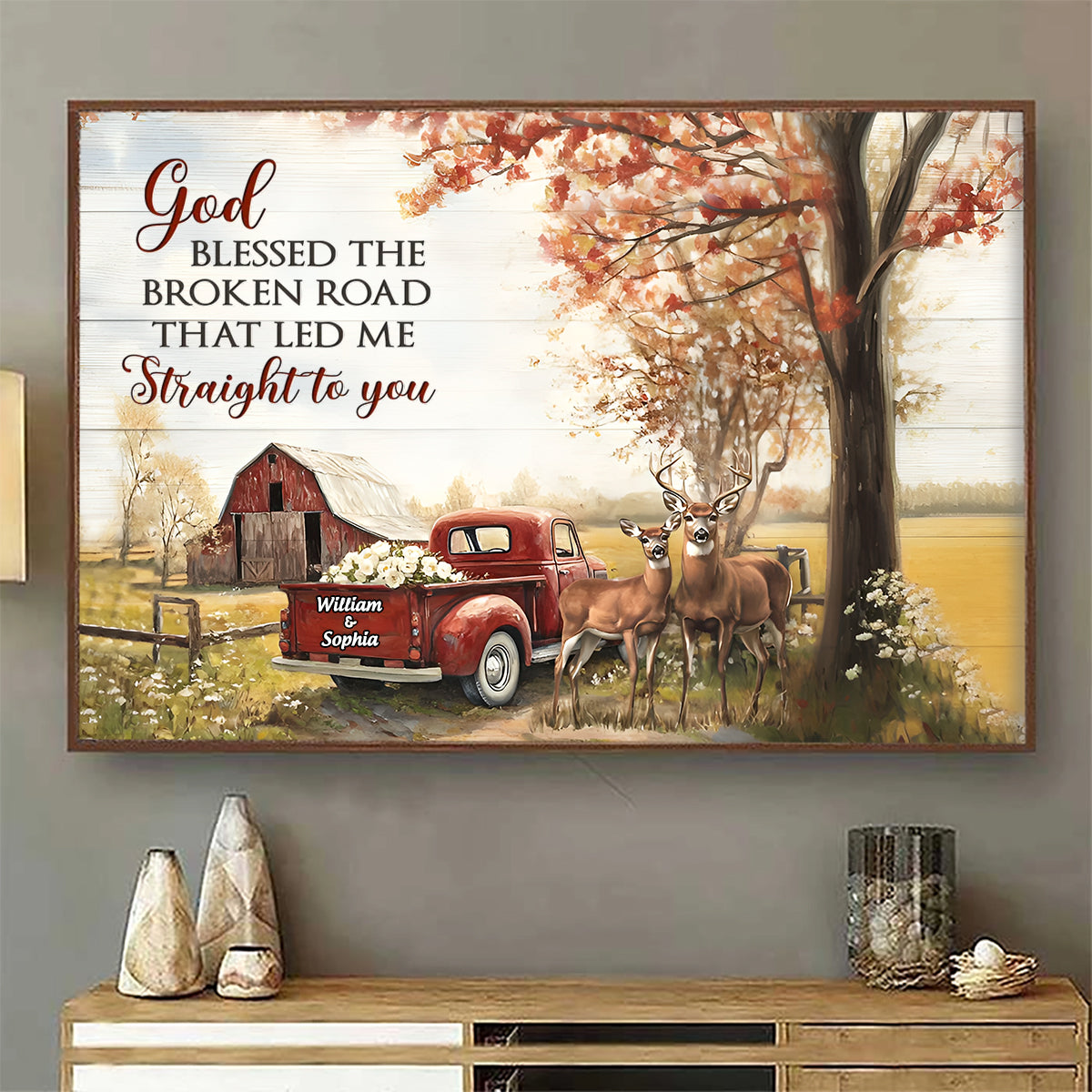 Heartfelt Personalized 'God Blessed The Broken Road' Couples Canvas Gift
