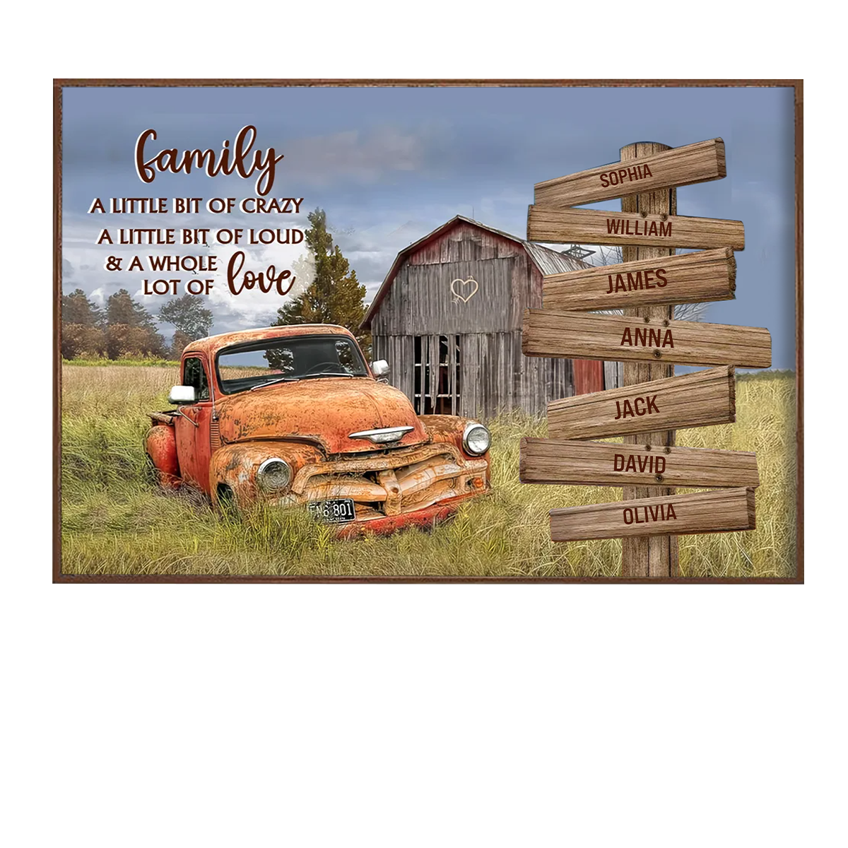 Personalized Family Rustic Canvas: "Crazy, Loud & A Whole Lot of Love"