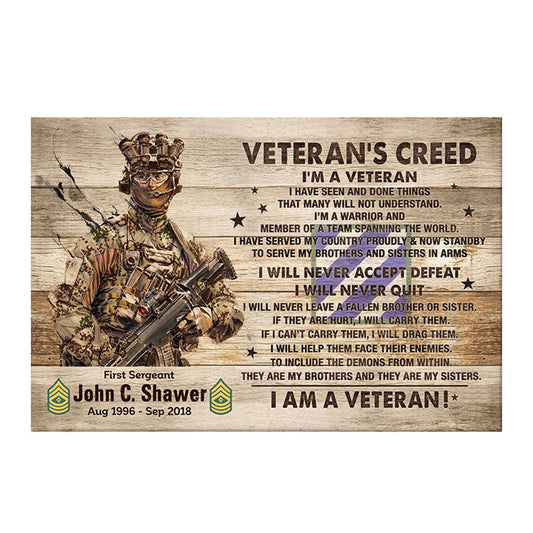 “Veteran’s Creed” Personalized Canvas / Poster - Custom Military Wall Art Gift for Veterans