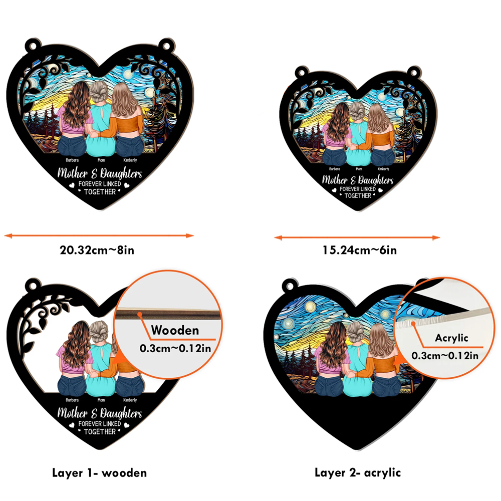 Heartfelt Personalized Suncatcher for Mom & Daughters: 'Forever Linked Together'