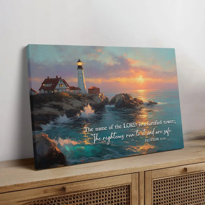 The Name of the Lord is a Tower canvas, inspirational Christian d¨¦cor for home or prayer space.