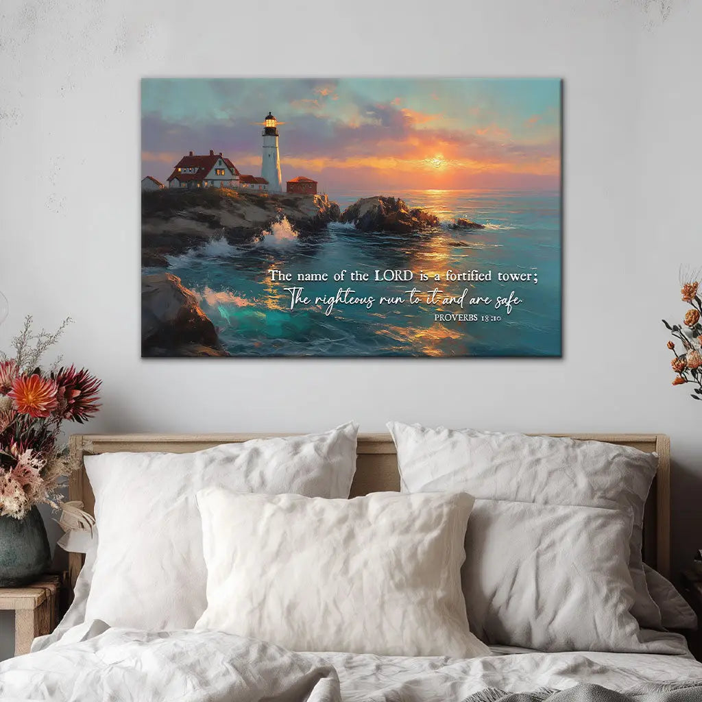 The Name Of The Lord Is A Fortified Tower Bible Verse Wall Art Canvas