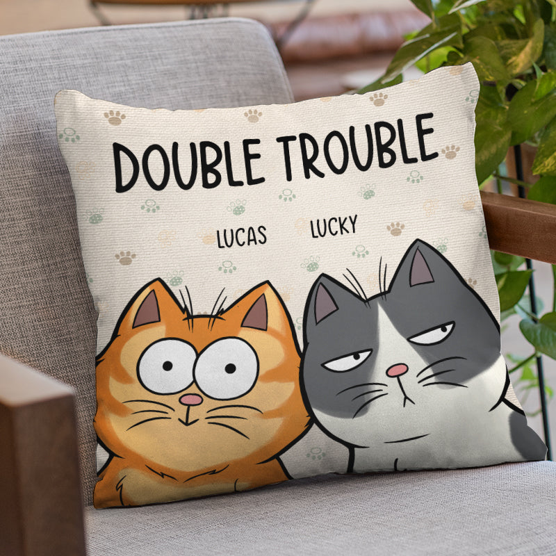 “Double Trouble” Custom Pet Pillow - Personalized Cat & Dog Gift