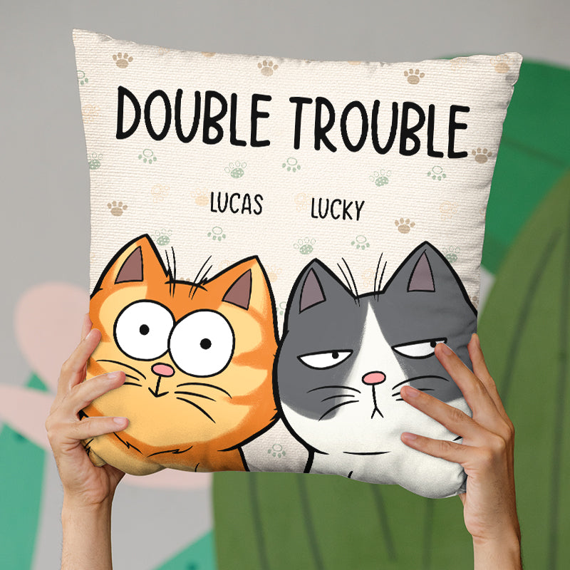 “Double Trouble” Custom Pet Pillow - Personalized Cat & Dog Gift