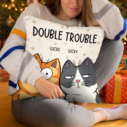 “Double Trouble” Custom Pet Pillow - Personalized Cat & Dog Gift