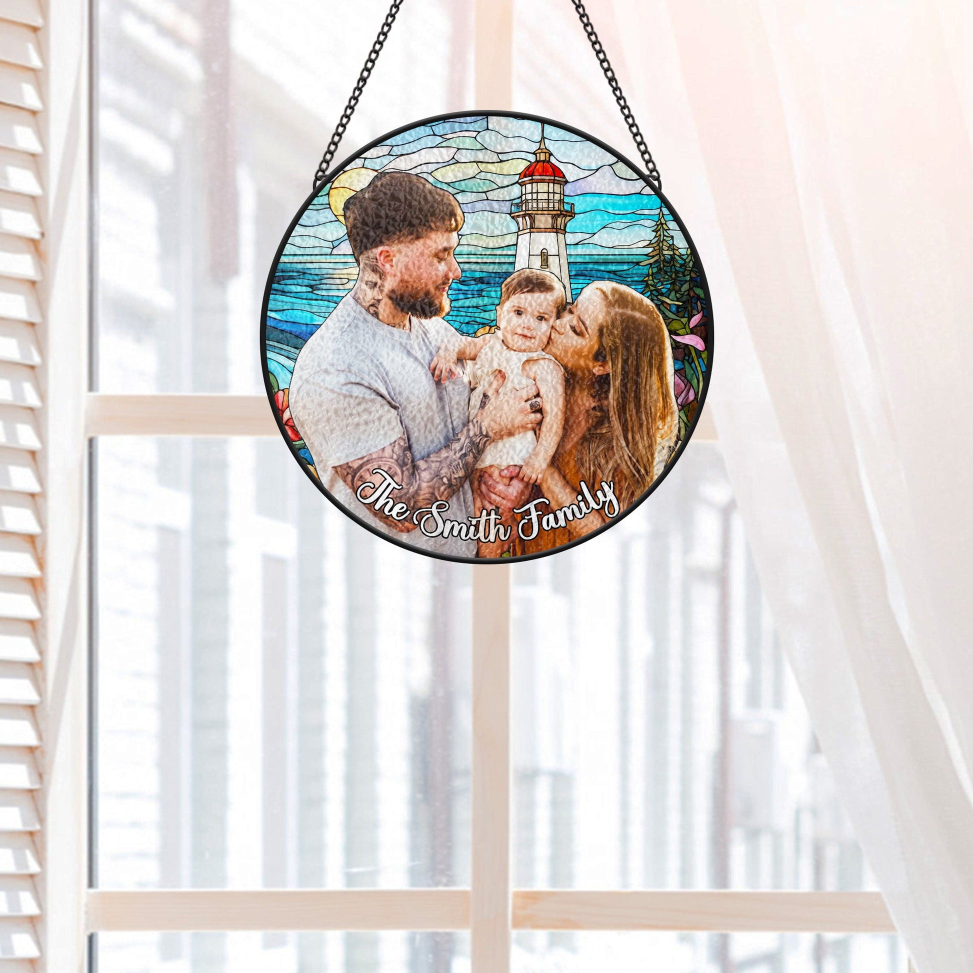 Personalized Family Photo Stained Glass Suncatcher - Custom Gifts For Mom