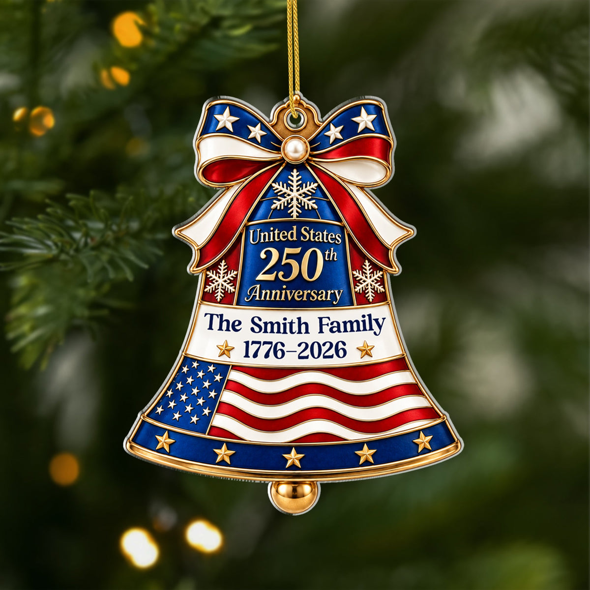 Personalized USA 250th Anniversary Liberty Bell Acrylic Ornament - Custom Family Keepsake Gift for Independence Day