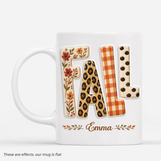 Personalized fall mug with custom name and autumn pattern letters - unique fall coffee cup gift