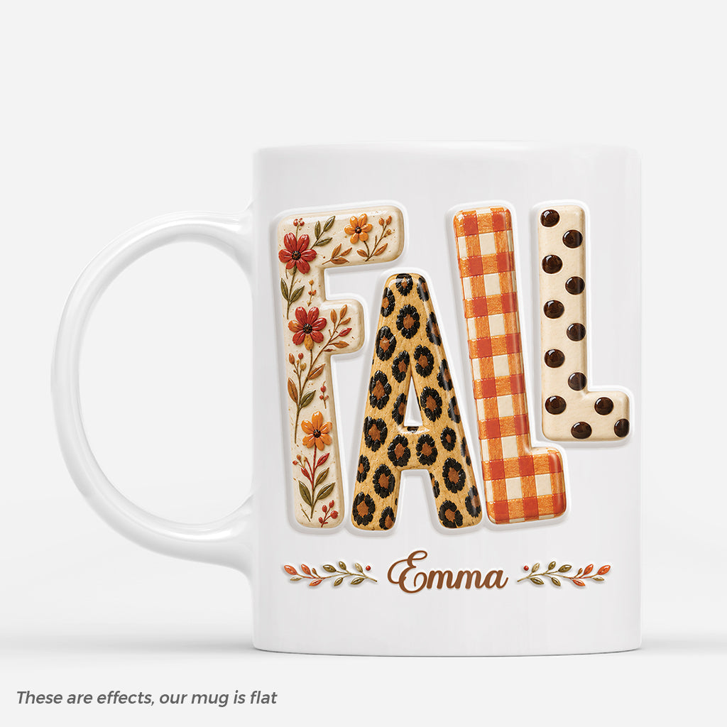 Personalized fall mug with custom name and autumn pattern letters - unique fall coffee cup gift