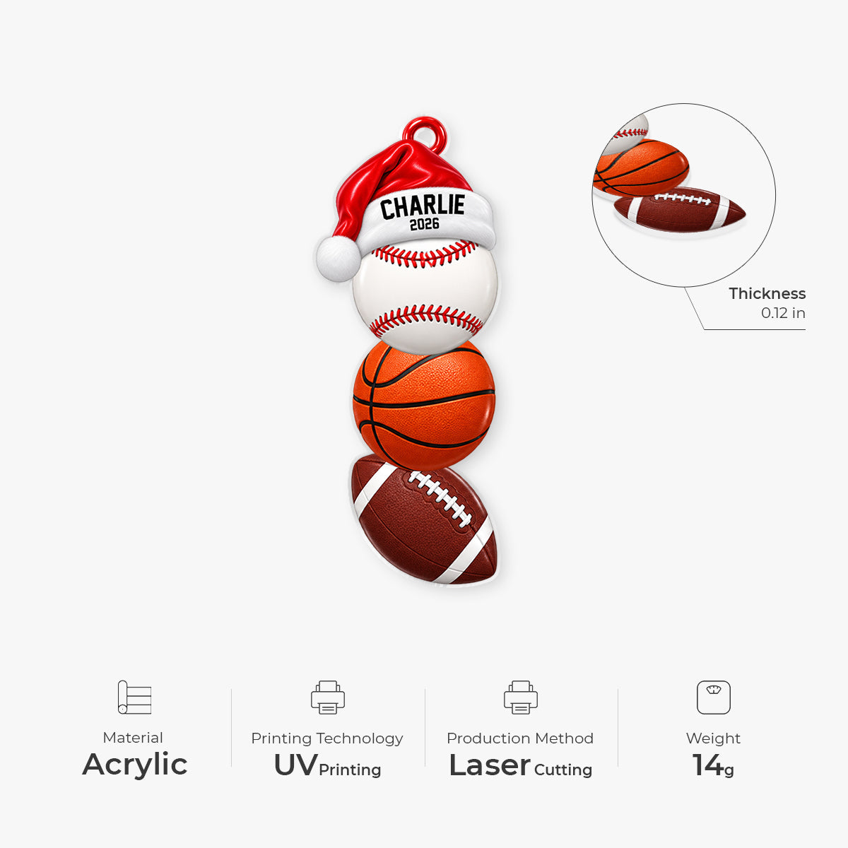 Personalized Sports Christmas Acrylic Ornament - Custom Name Sports Gift