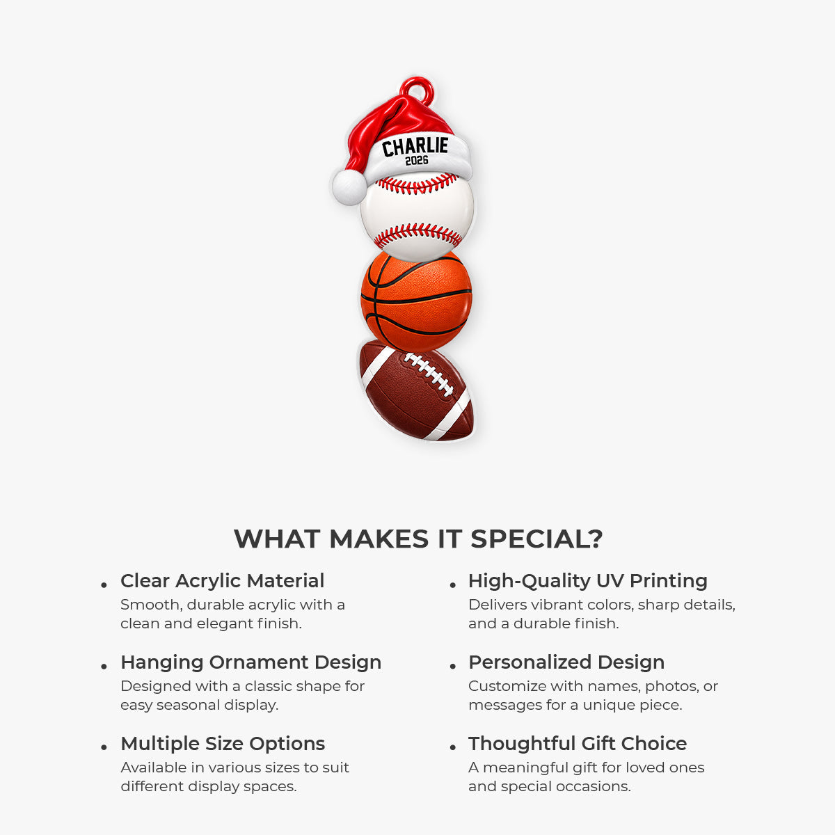 Personalized Sports Christmas Acrylic Ornament - Custom Name Sports Gift
