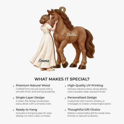 Custom Girl and Horse Wooden Ornament - Personalized Name Keepsake Gift for Horse Lovers