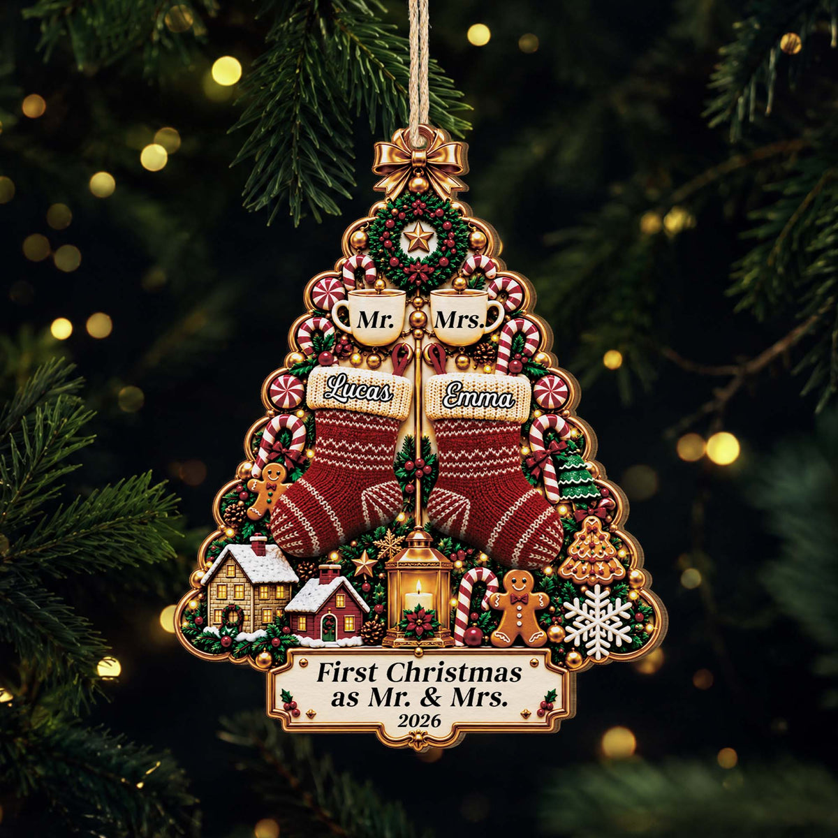 First Christmas as Mr. & Mrs. - Personalized Wooden Ornament for Couples Holiday Gift