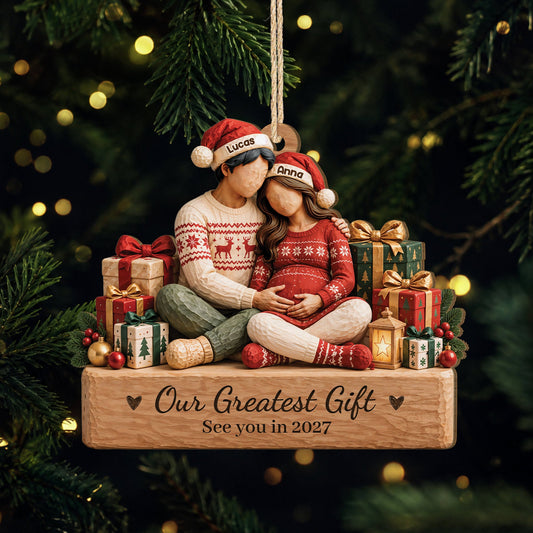 Our Greatest Gift Personalized Pregnancy Wooden Ornament - Christmas Keepsake for Expecting Couples