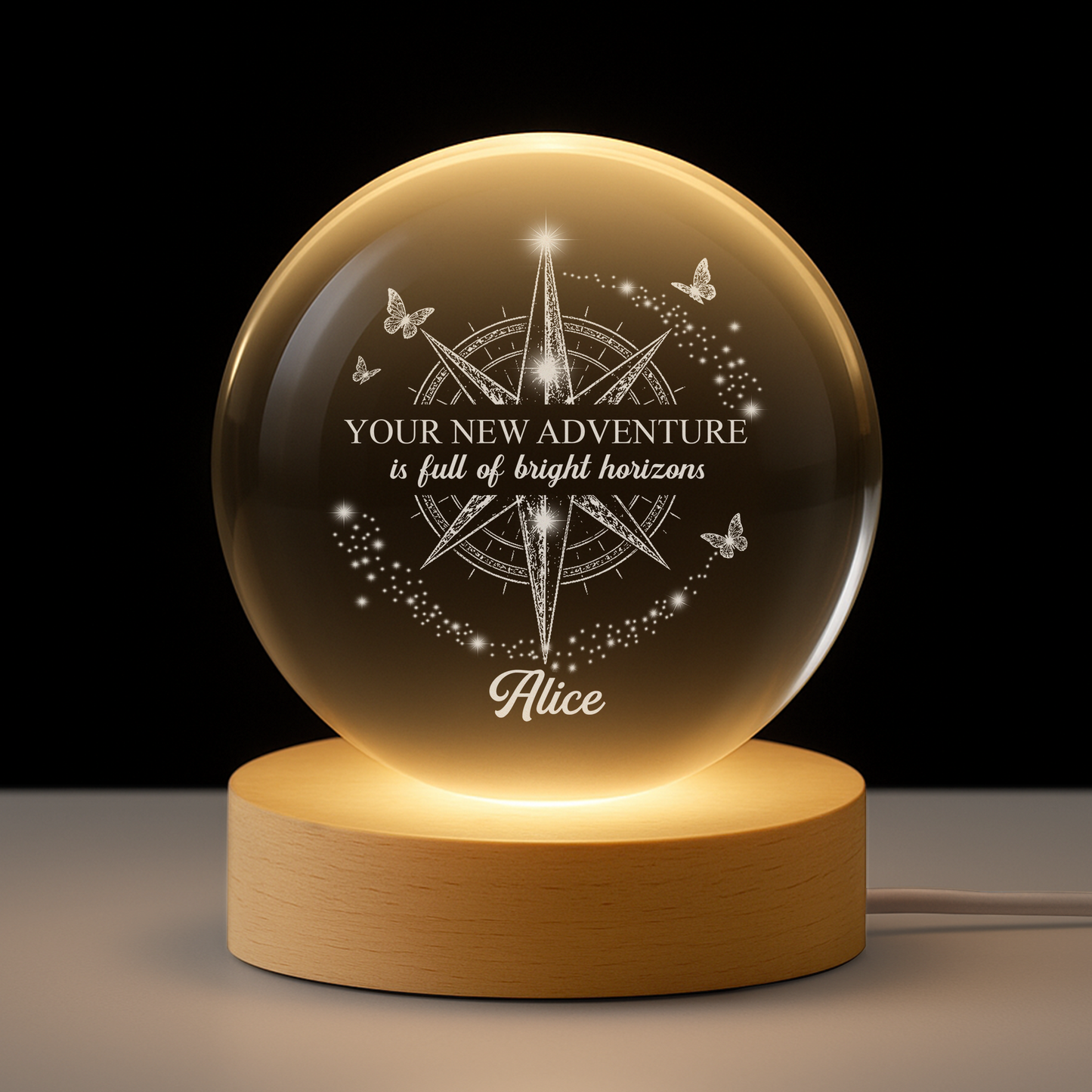 Personalized Retirement Crystal Ball Lamp for Colleagues with personalized design details for meaningful gifting