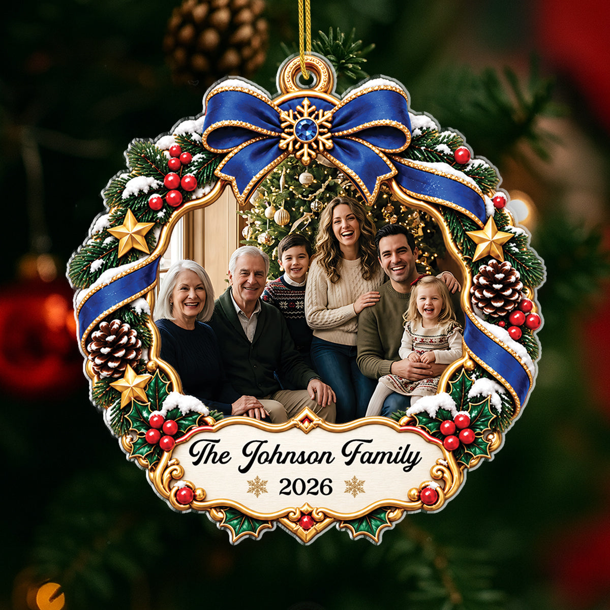 Festive Wreath Personalized Family Photo Acrylic Ornament - Custom Christmas Keepsake Gift for Family