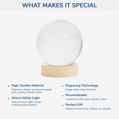 Personalised Photo Memorial Crystal Ball Lamp - Custom Gift For Loss of Mum/Dad