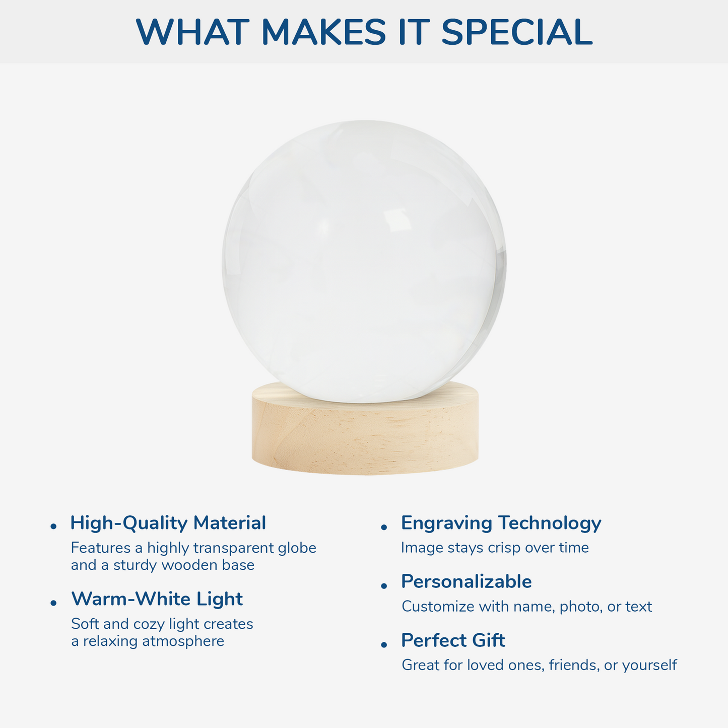 Personalised Photo Memorial Crystal Ball Lamp - Custom Gift for Loss of Dad