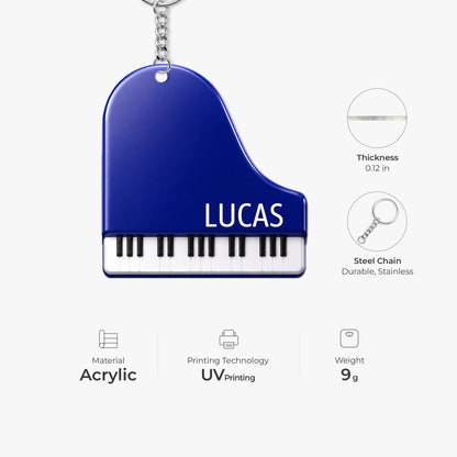 Personalized Piano Acrylic Keychain - Custom Name Gift for Piano Lovers