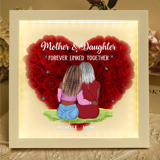 Mother & Daughter Forever Linked Together - Personalized Heart Flower Shadow Box