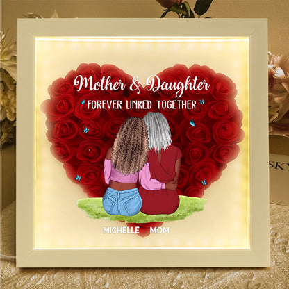 Mother & Daughter Forever Linked Together - Personalized Heart Flower Shadow Box