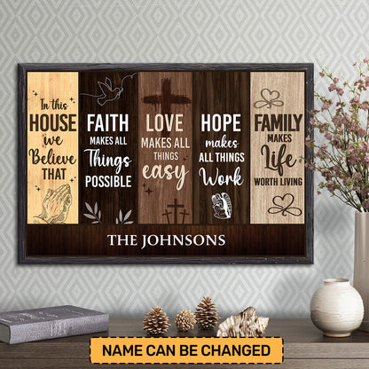 Personalized "In This House We Believe" Family Faith Hope Love Canvas