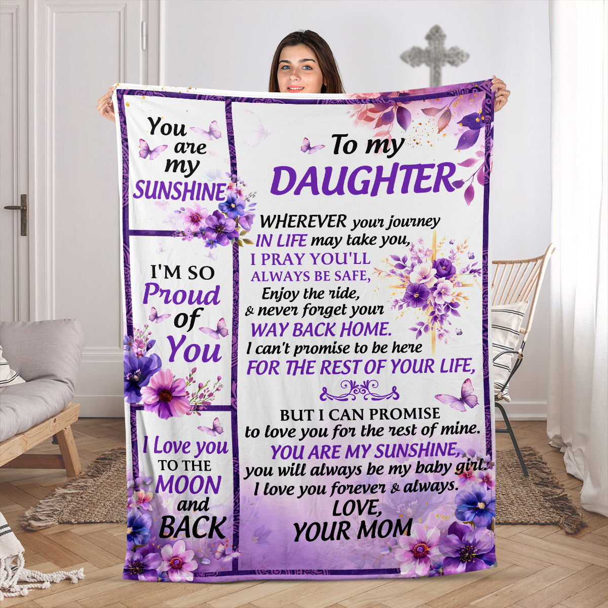 A Mom’s Love—Wrapped in Purple Flowers and Forever Promises | Personalized Blanket