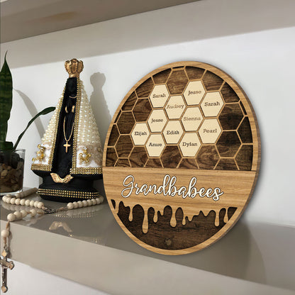 Sweet Grandbabees Personalized Wooden Door Sign - Custom Bees Design Gift for Grandma and Grandpa