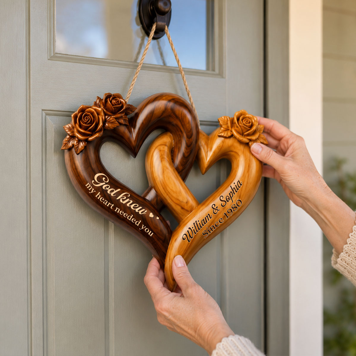 God Knew My Heart Needed You Custom Wooden Sign personalization view for Wife