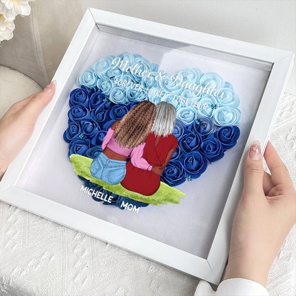 Mother & Daughter Forever Linked Together - Personalized Heart Flower Shadow Box