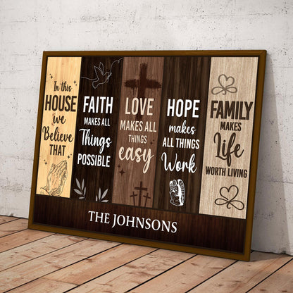 Personalized "In This House We Believe" Family Faith Hope Love Canvas