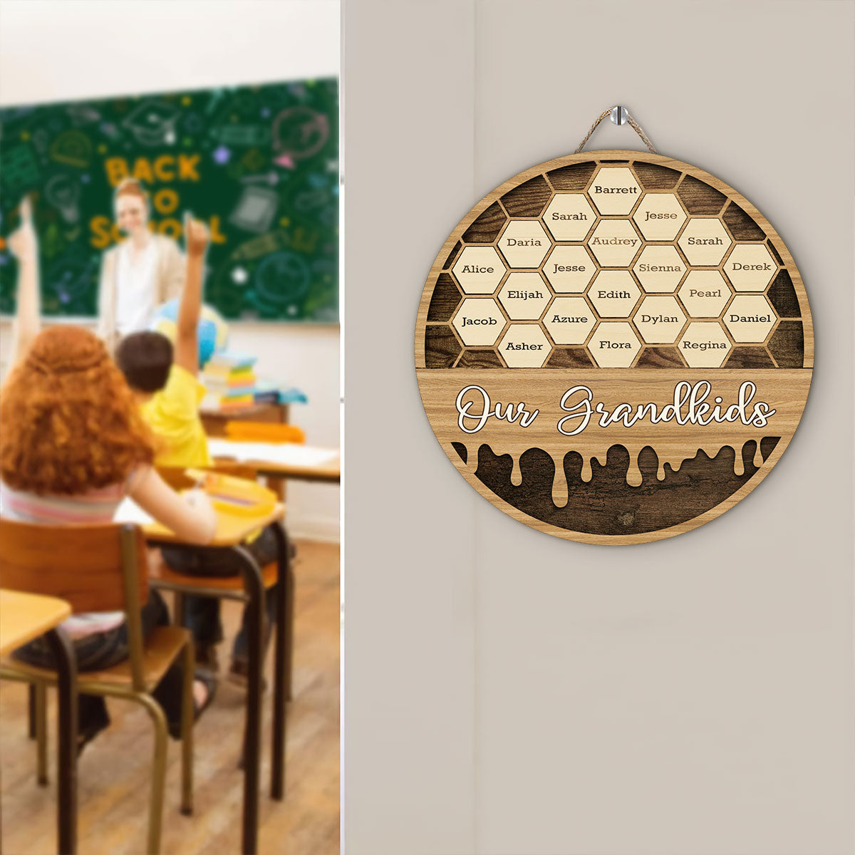 Sweet Grandbabees Personalized Wooden Door Sign - Custom Bees Design Gift for Grandma and Grandpa