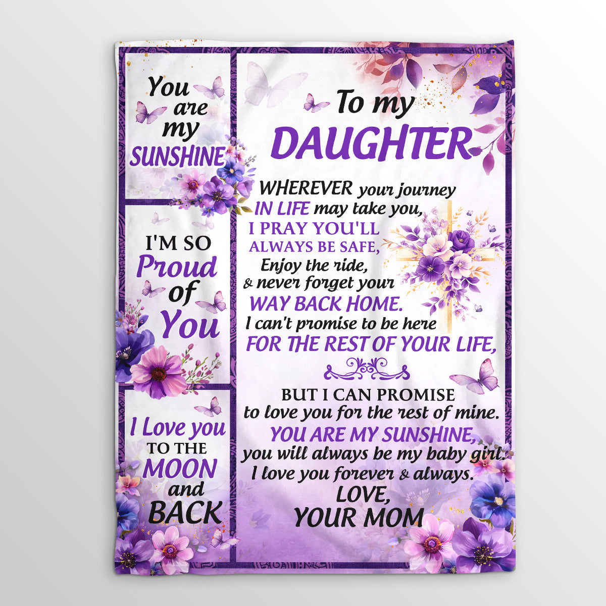 A Mom’s Love—Wrapped in Purple Flowers and Forever Promises | Personalized Blanket