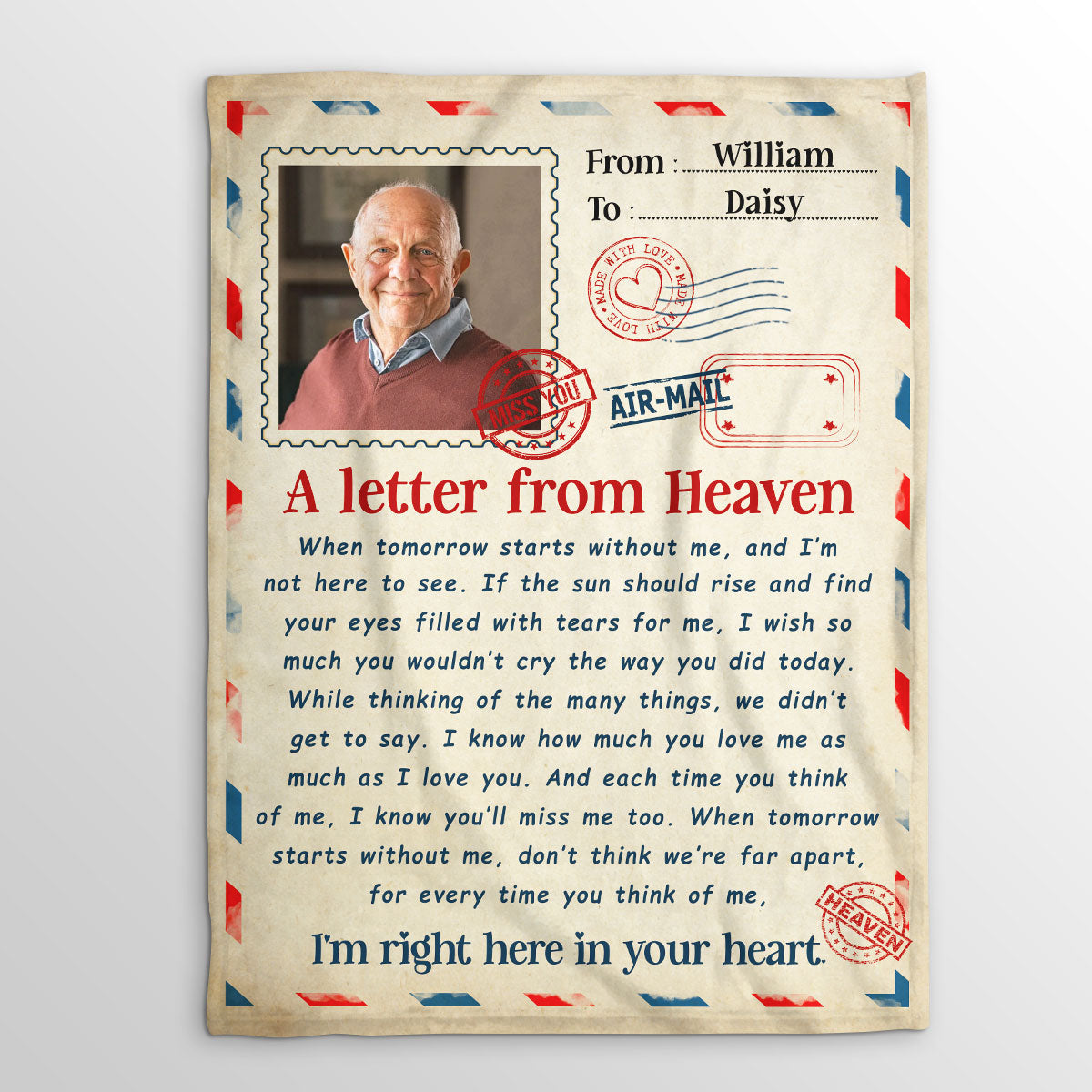 Wrapped in a Letter from Heaven - Personalized Memorial Blanket